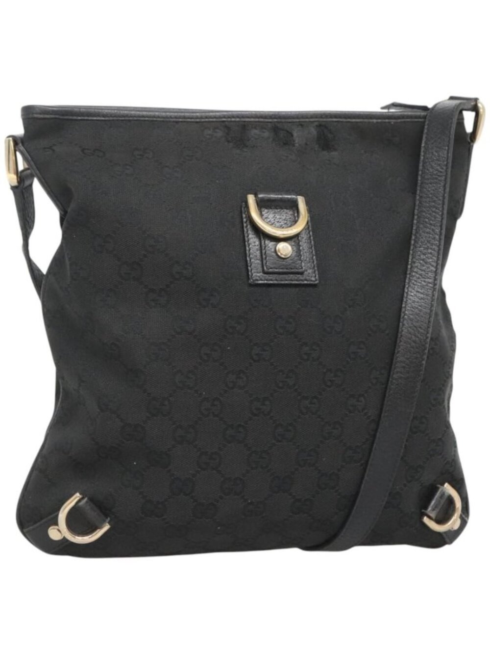 GUCCI GG Canvas Abbey Shoulder Bag Black Gold 131326